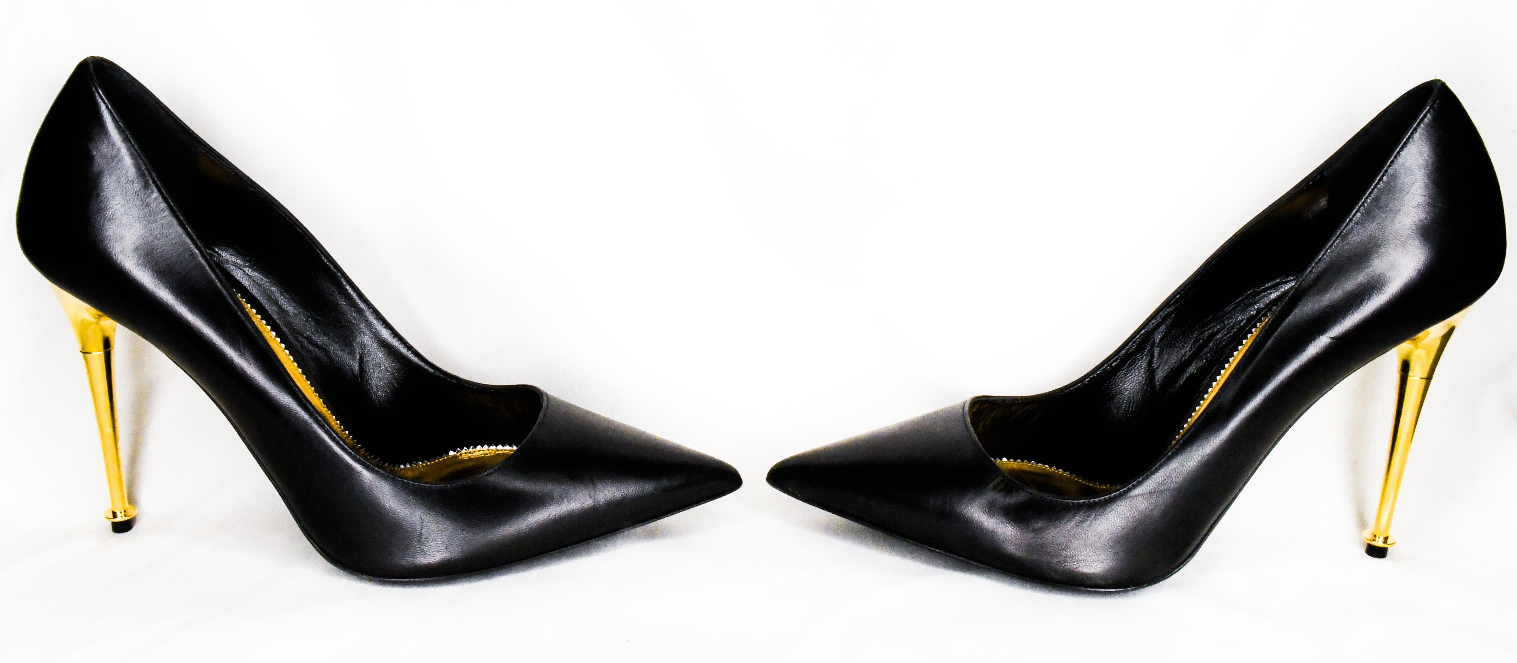 black pump with gold heel