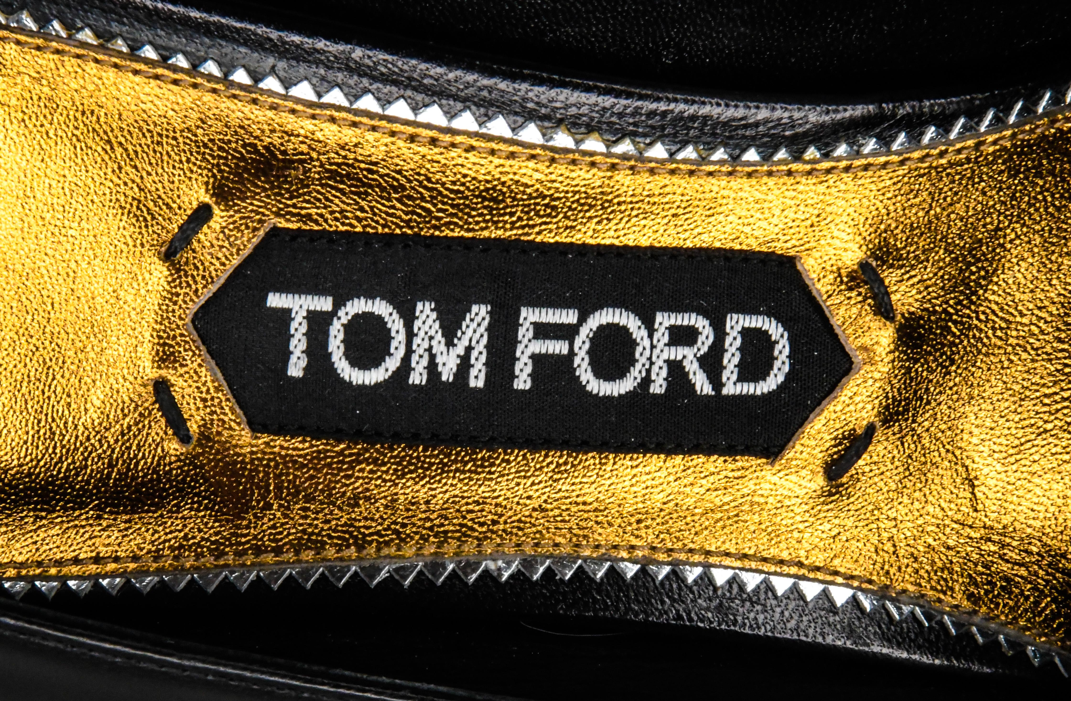 Women's Tom Ford Black Leather Pumps With Gold Stiletto Heels