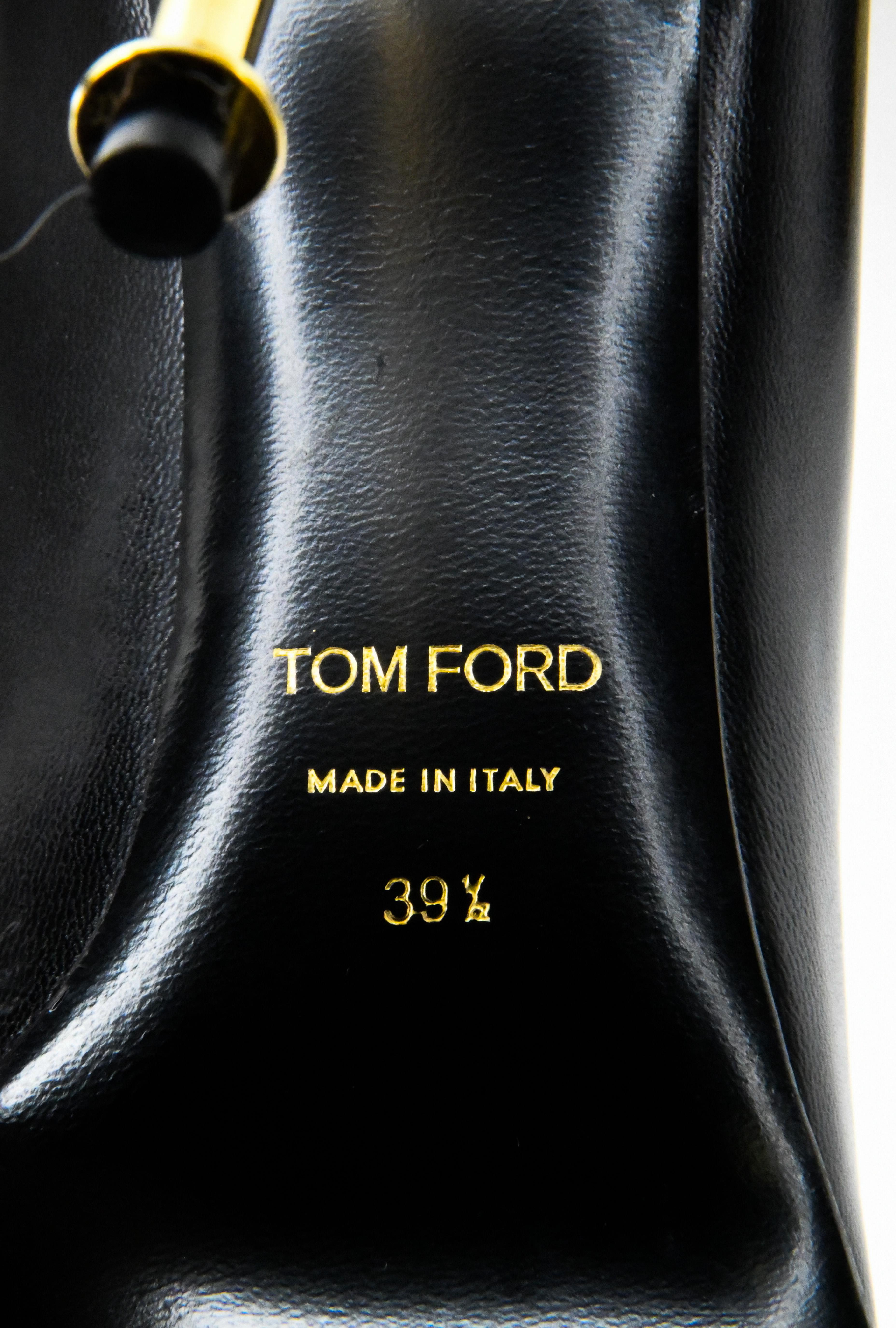 Tom Ford Black Leather Pumps With Gold Stiletto Heels  1