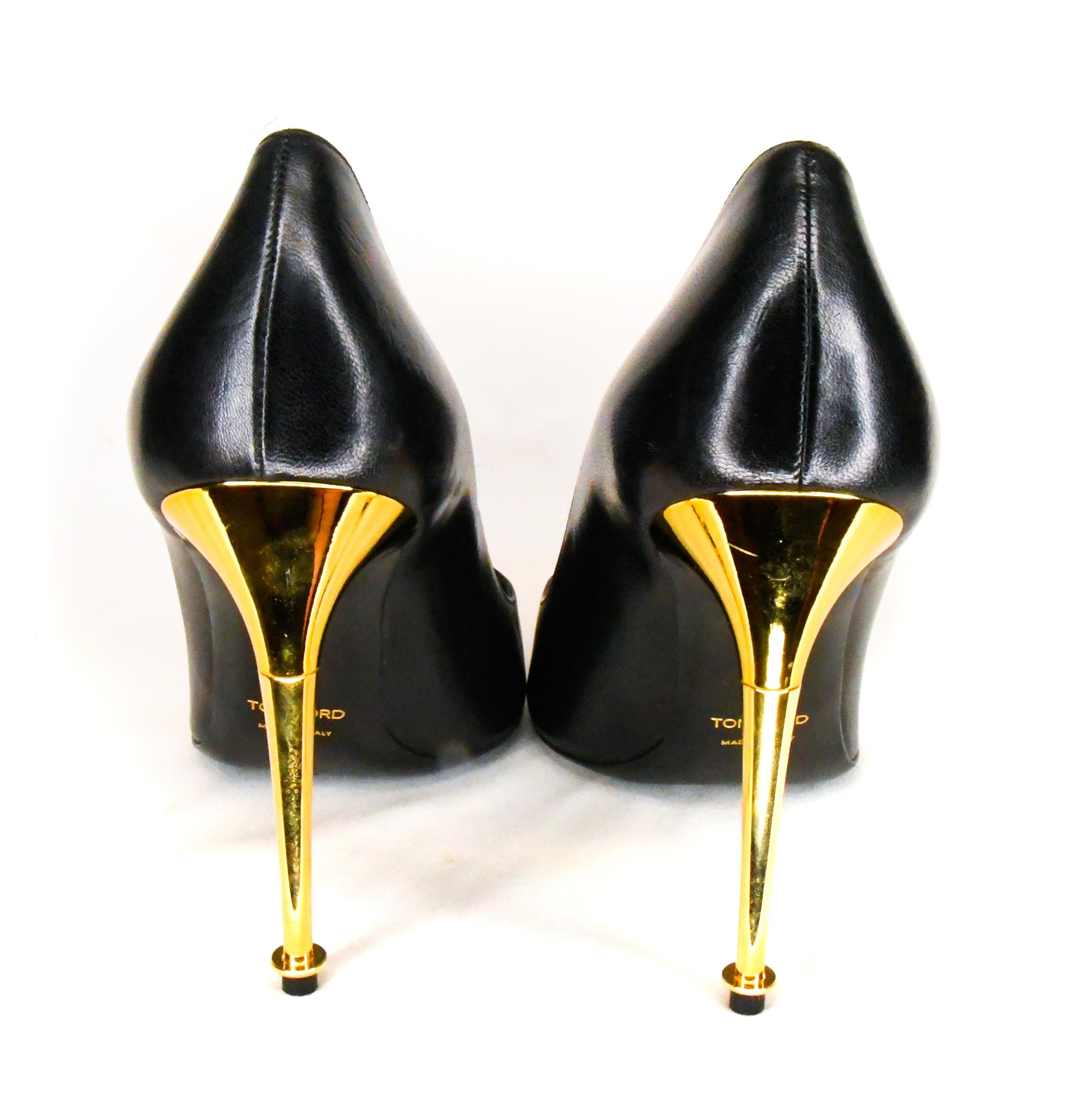 Tom Ford Black Leather Pumps With Gold Stiletto Heels  2