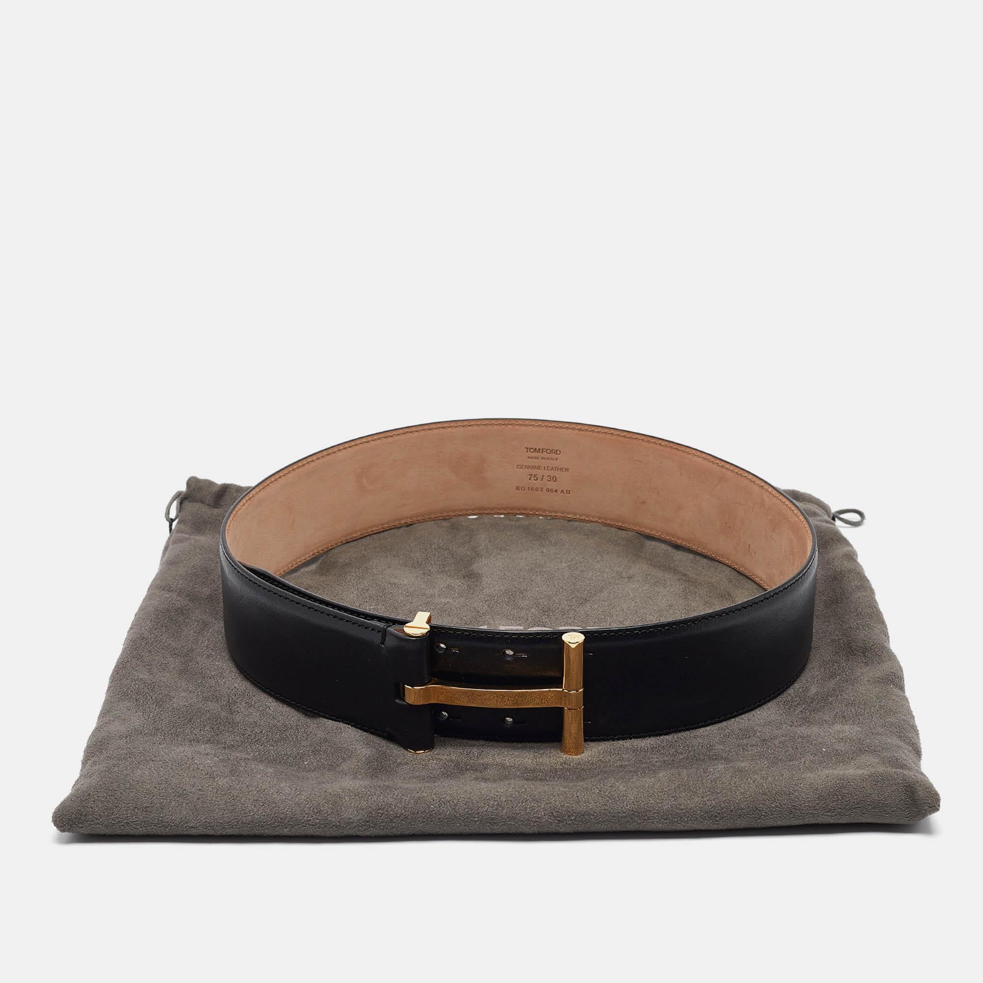 Tom Ford Black Leather T Buckle Wide Belt 75CM 1