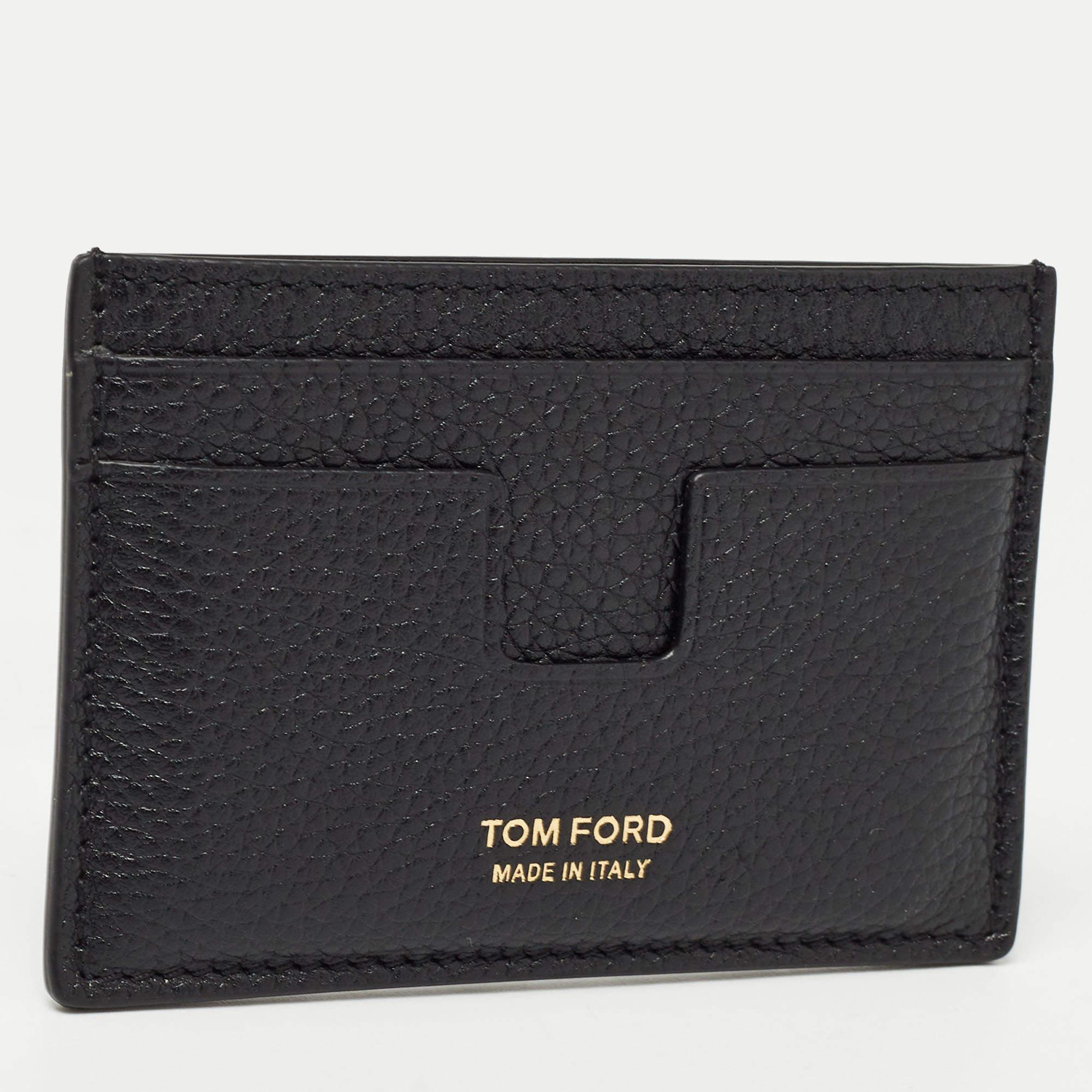 Tom Ford Black Leather T-Line Card Holder 5