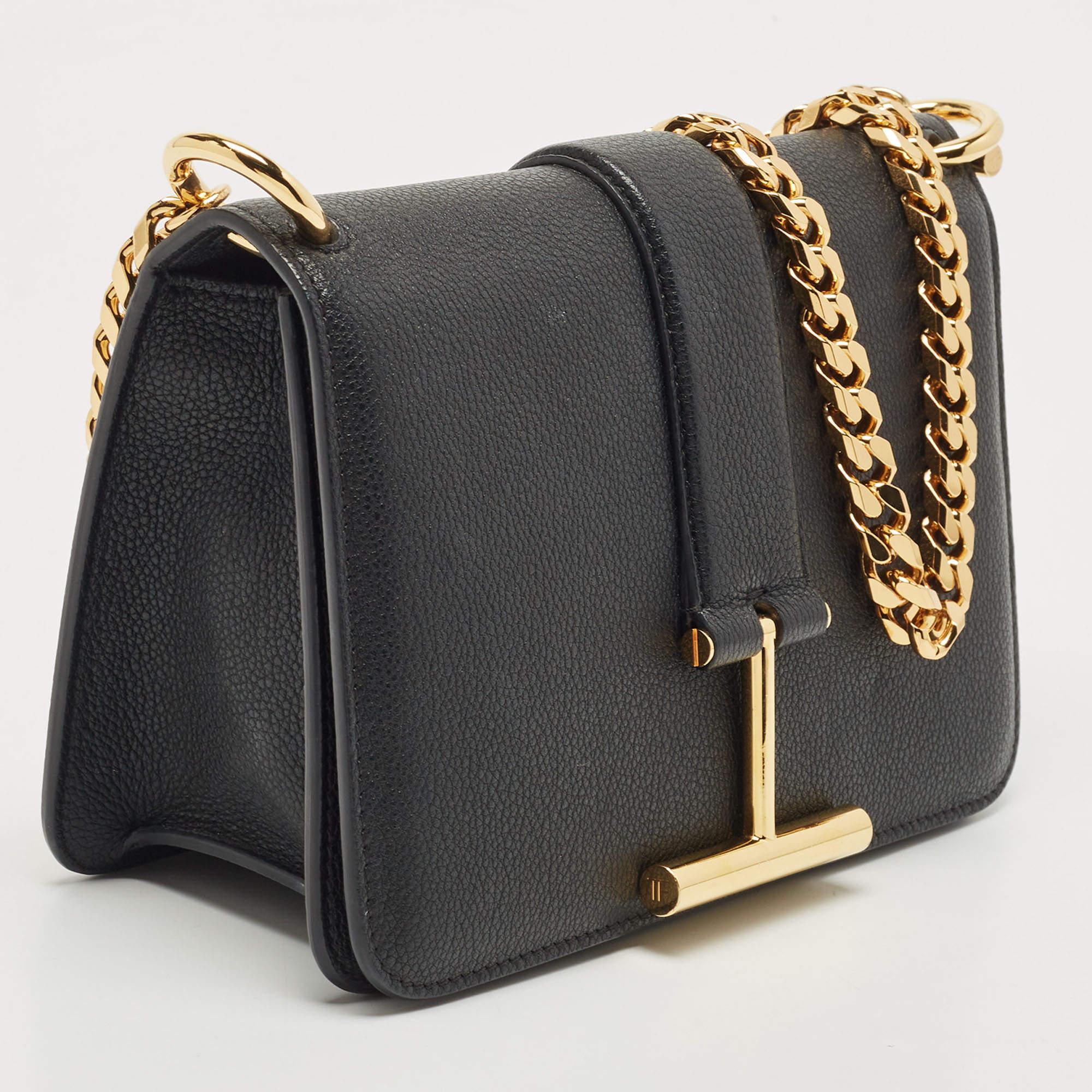 Women's Tom Ford Black Leather Tara Chain Shoulder Bag