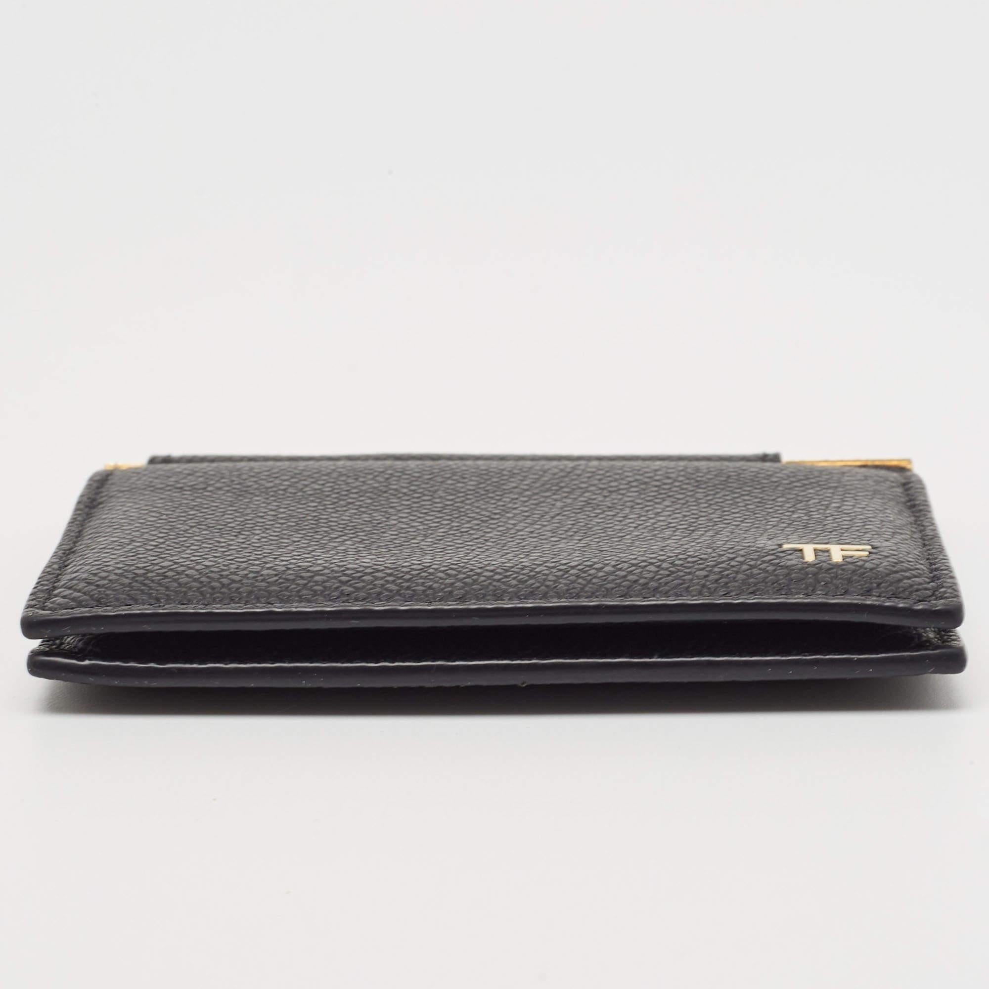 Tom Ford Black Leather TF Logo Money Clip For Sale 2