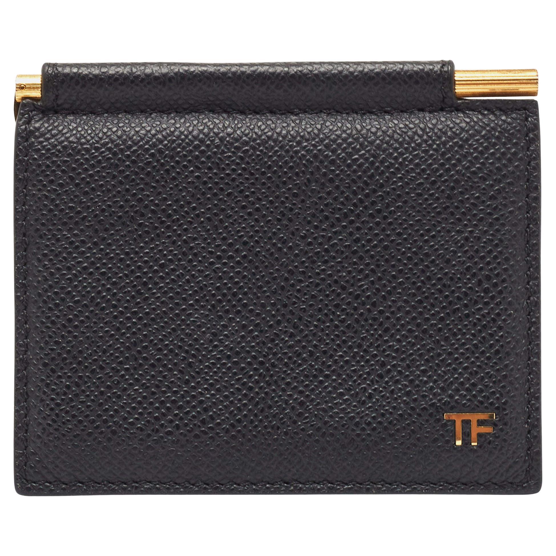 Tom Ford Black Leather TF Logo Money Clip For Sale