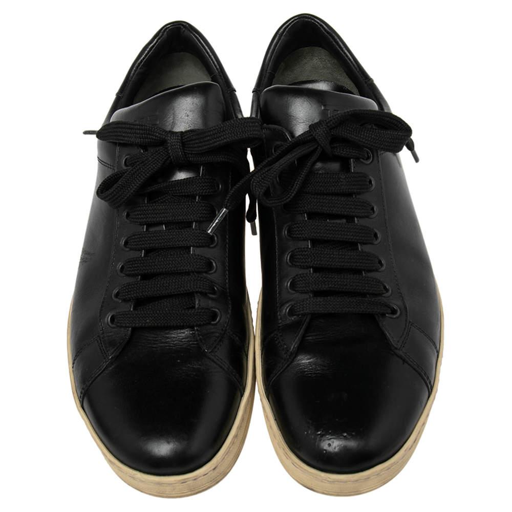 Tom Ford Black Leather Warwick Low Top Sneakers Size 44 In Good Condition In Dubai, Al Qouz 2