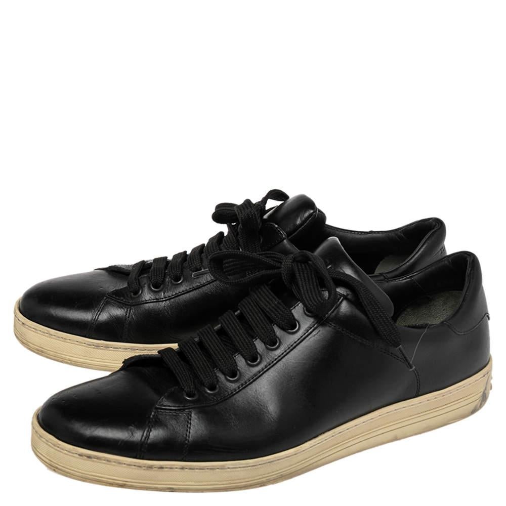 Men's Tom Ford Black Leather Warwick Low Top Sneakers Size 44