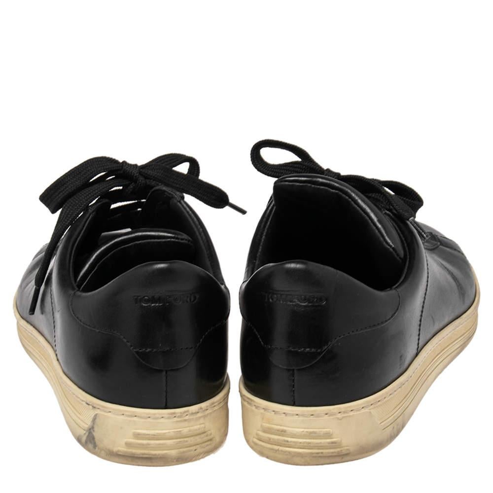Tom Ford Black Leather Warwick Low Top Sneakers Size 44 1