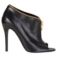 TOM FORD black leather ZIPPER PEEP TOE Ankle Boots Shoes 38