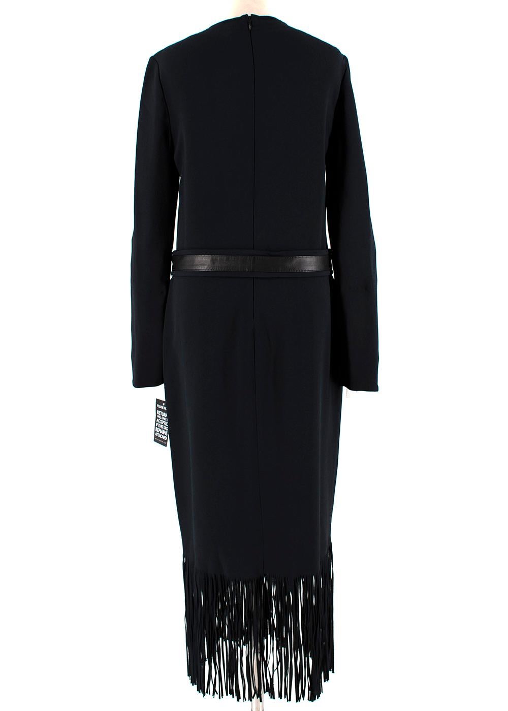 Tom Ford Black Long Fringed Dress with Leather Belt US8 In New Condition For Sale In London, GB