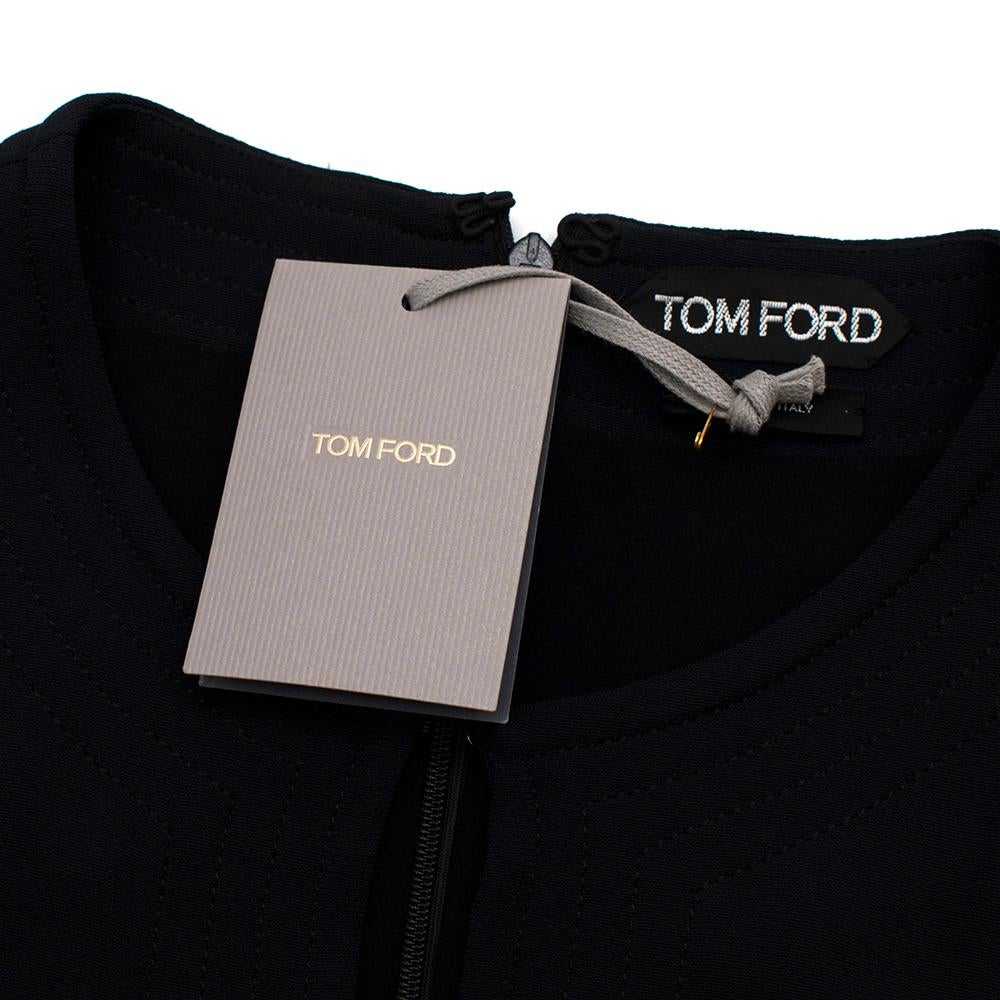 Tom Ford Black Long Fringed Dress with Leather Belt US8 For Sale 1