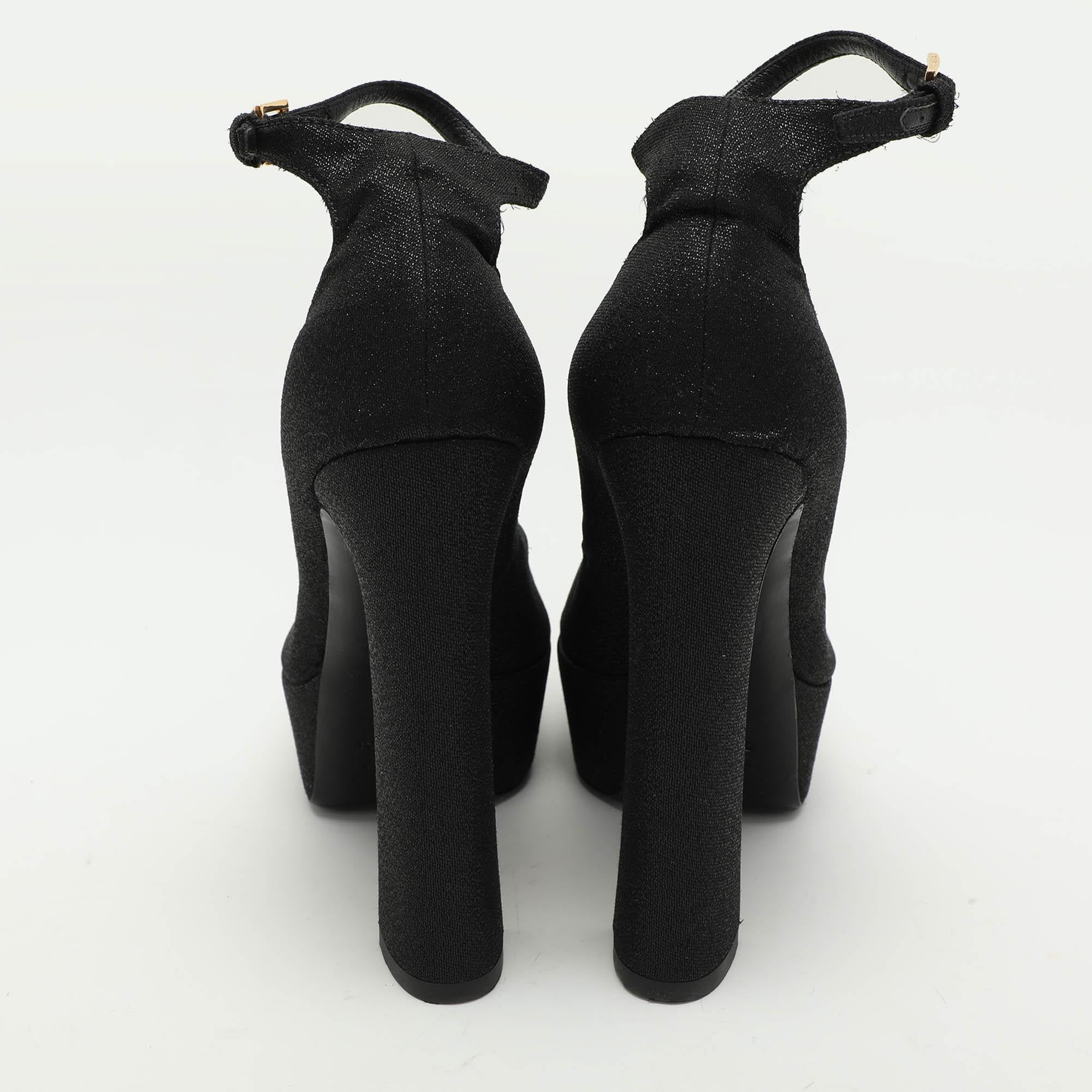 Tom Ford Black Lurex Fabric Platform Ankle Strap Pumps Size 37.5 1