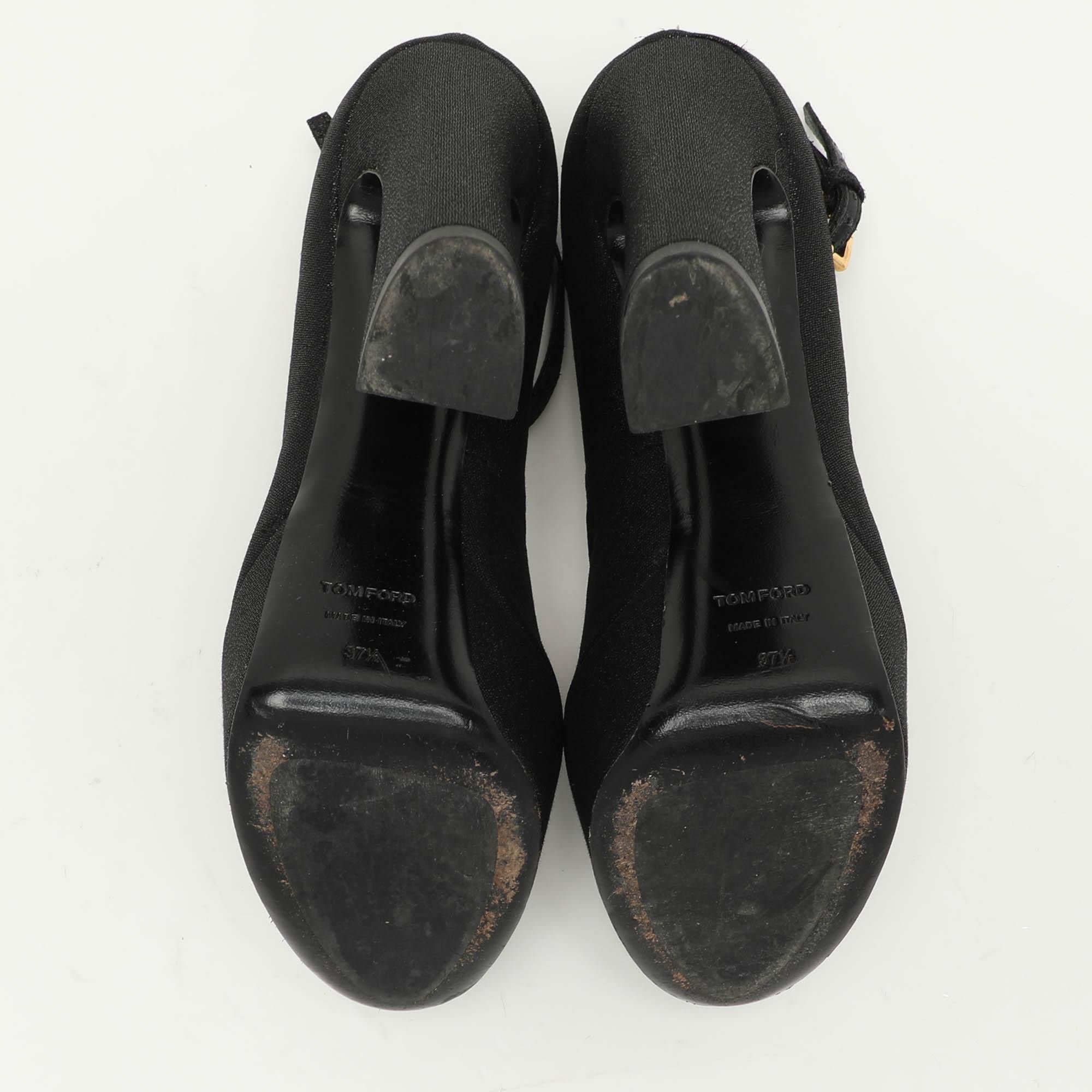 Tom Ford Black Lurex Fabric Platform Ankle Strap Pumps Size 37.5 2