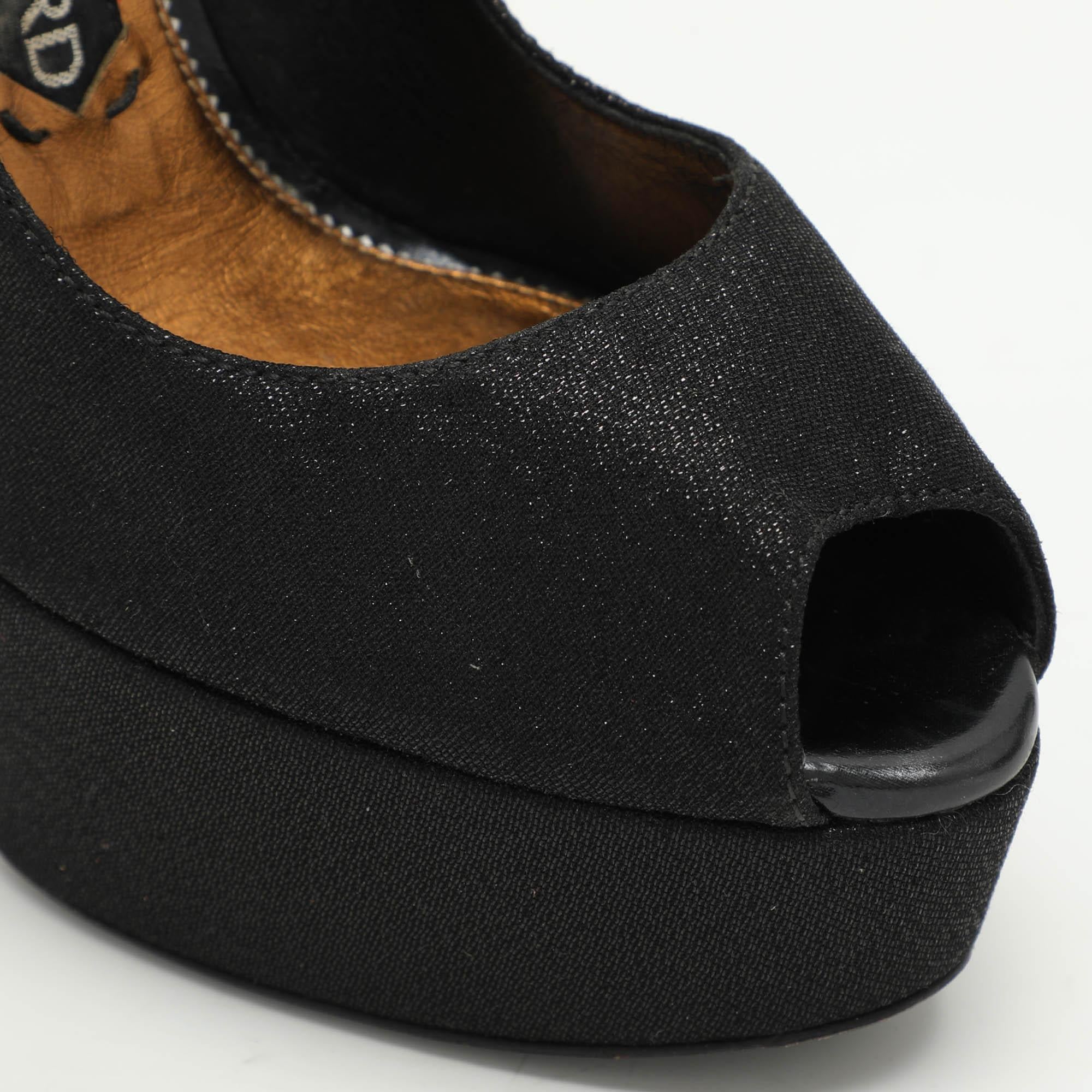 Tom Ford Black Lurex Fabric Platform Ankle Strap Pumps Size 37.5 3