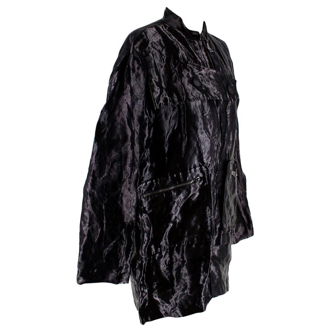 Tom Ford Black Metallic Crinkled Silk Oversize Jacket - Size US 6 For Sale