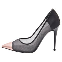 Tom Ford Black/Metallic Rose Pink Mesh and Leather Cap Pointed Toe Pumps Size 38
