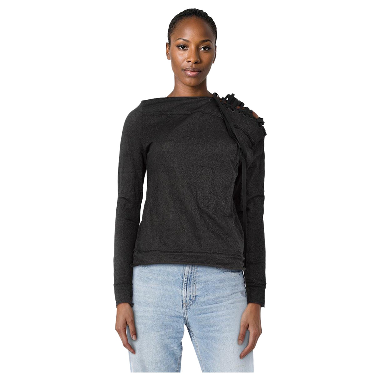 Tom Ford Black Metallic Shoulder Lace Up Top Size M