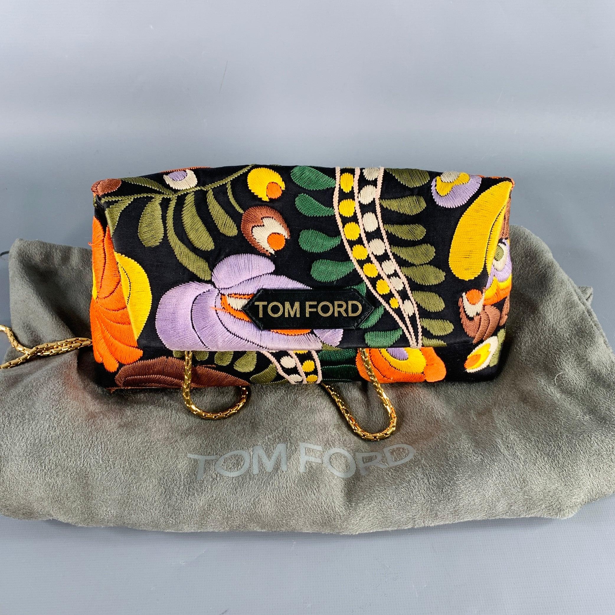 TOM FORD Sac à main en cuir brodé multicolore noir en vente 6