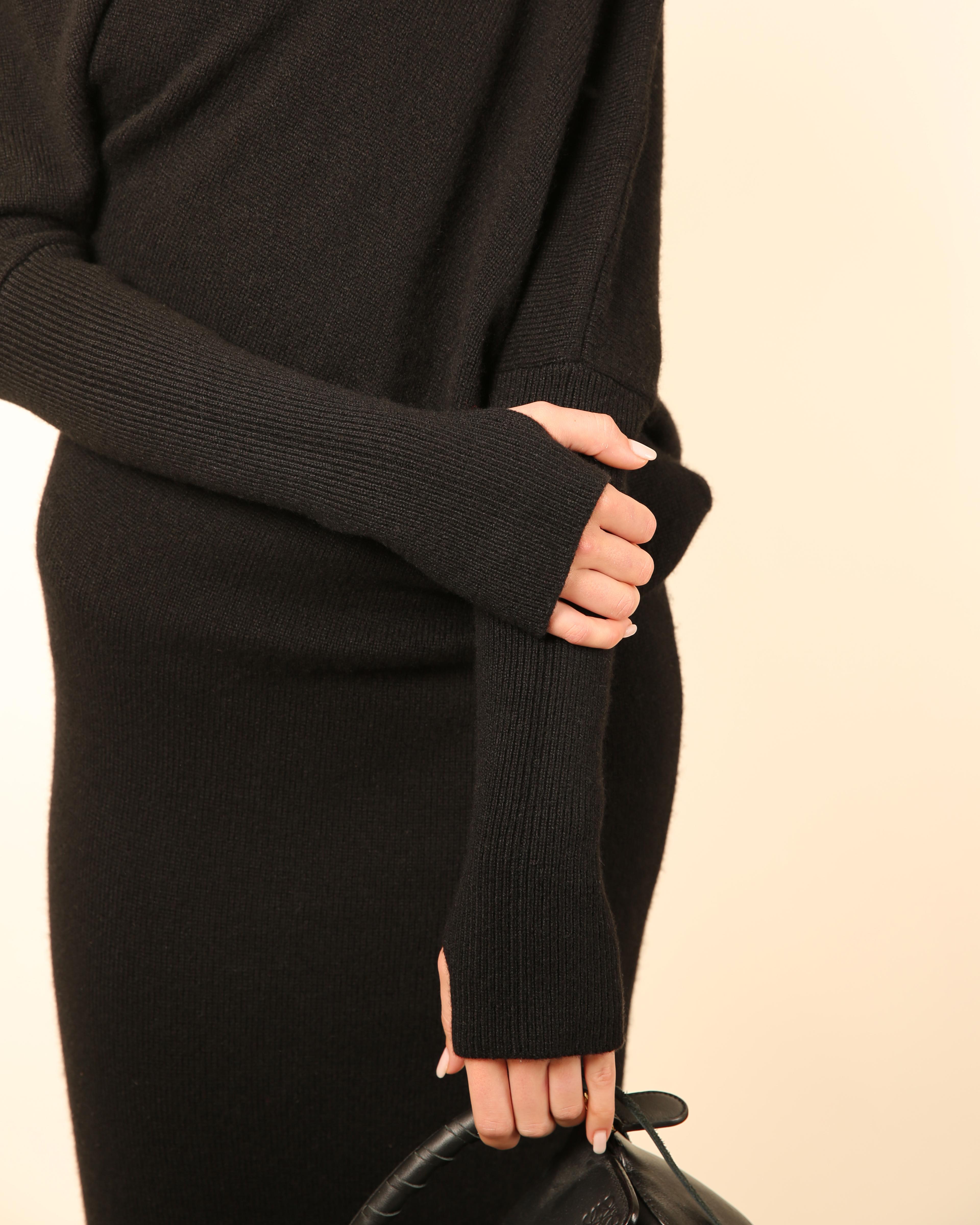 Tom Ford black one shoulder oversized slouch cashmere sweater midi dress en vente 11