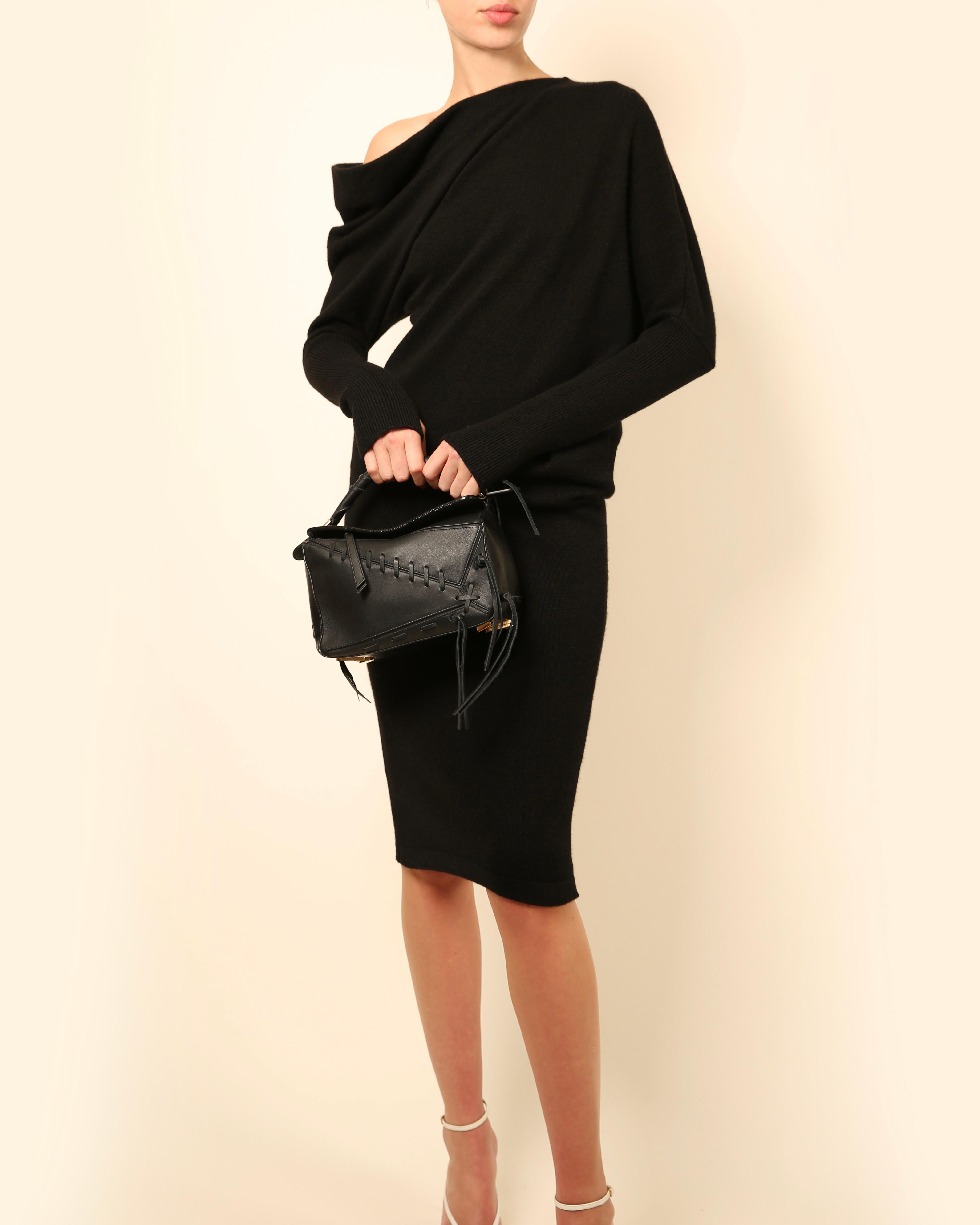 Noir Tom Ford black one shoulder oversized slouch cashmere sweater midi dress en vente