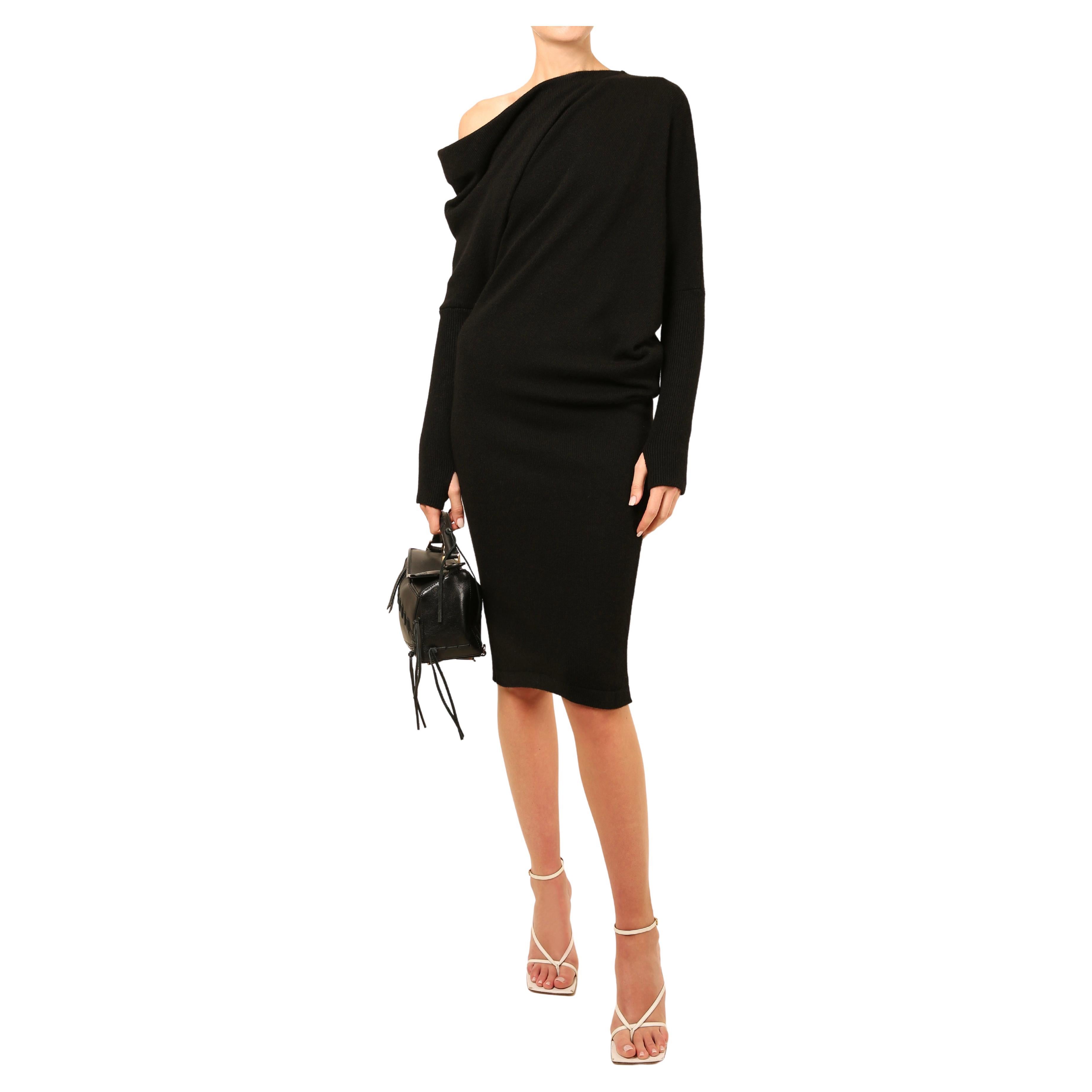 Tom Ford black one shoulder oversized slouch cashmere sweater midi dress For Sale