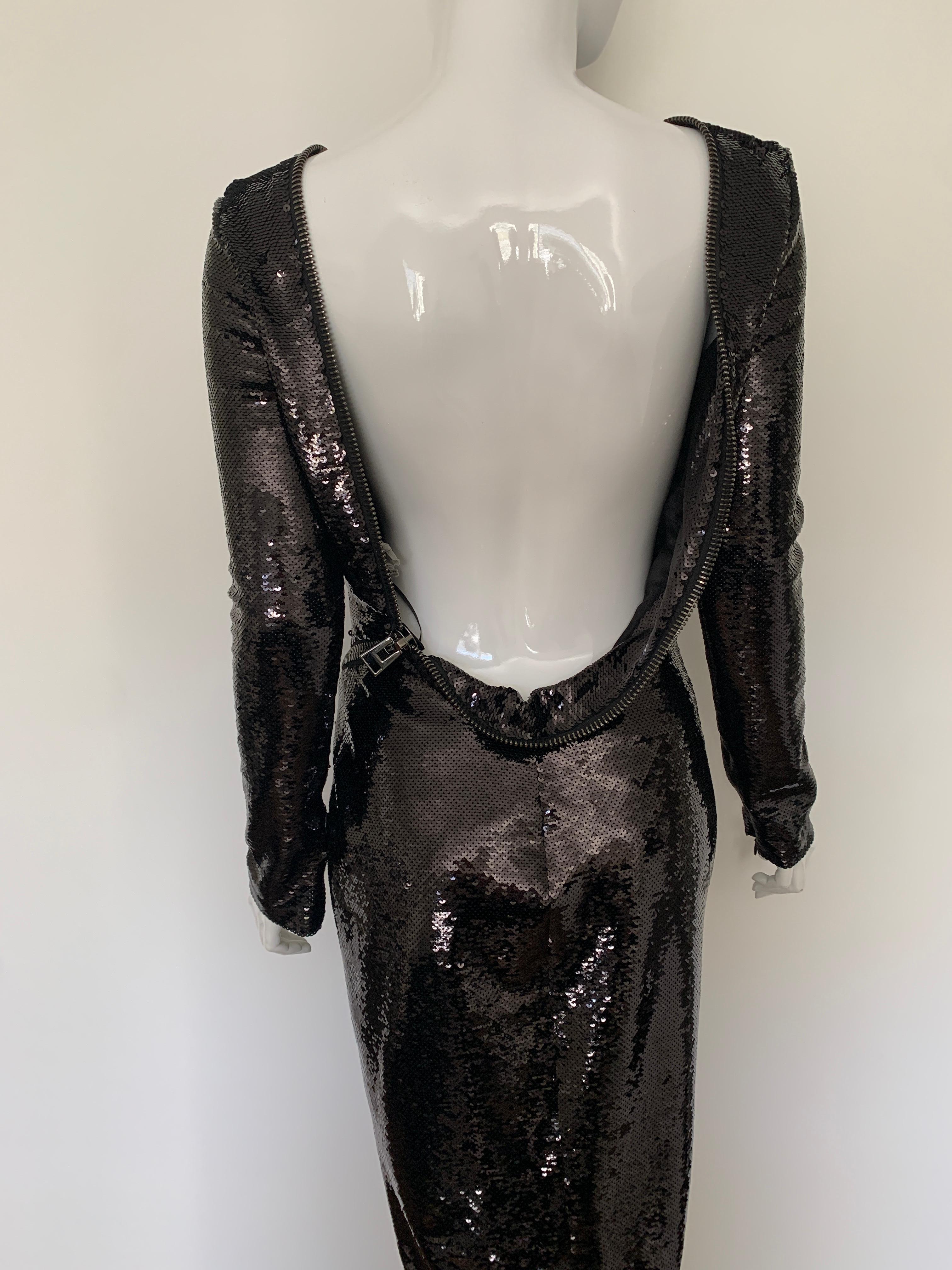 Tom Ford Black Open Back Zip Liquid Sequin Dress Size 42 In New Condition In Thousand Oaks, CA