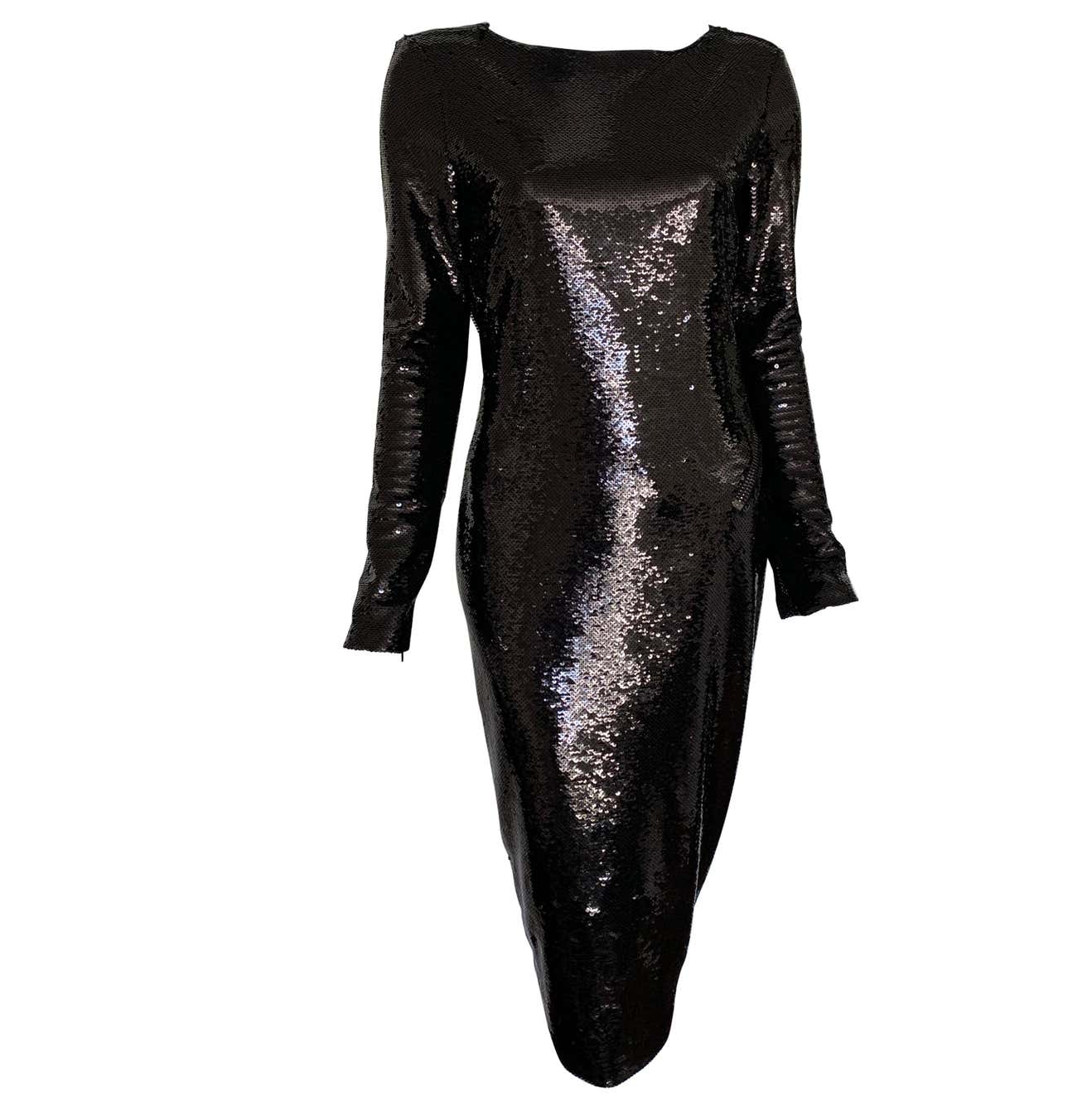 Tom Ford Black Open Back Zip Liquid Sequin Dress Size 42 at 1stDibs ...