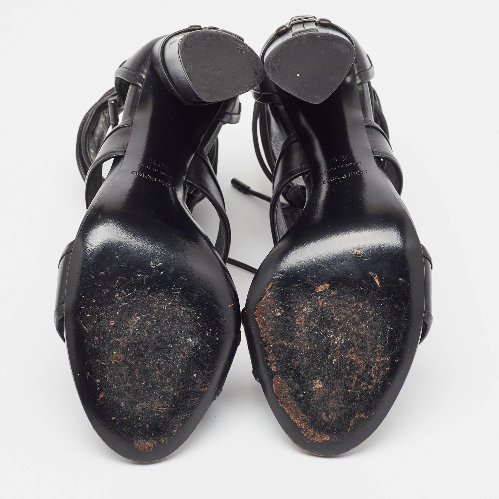 Tom Ford Black Paneled Leather Patchwork Ankle Strap Sandals Size 36.5 3