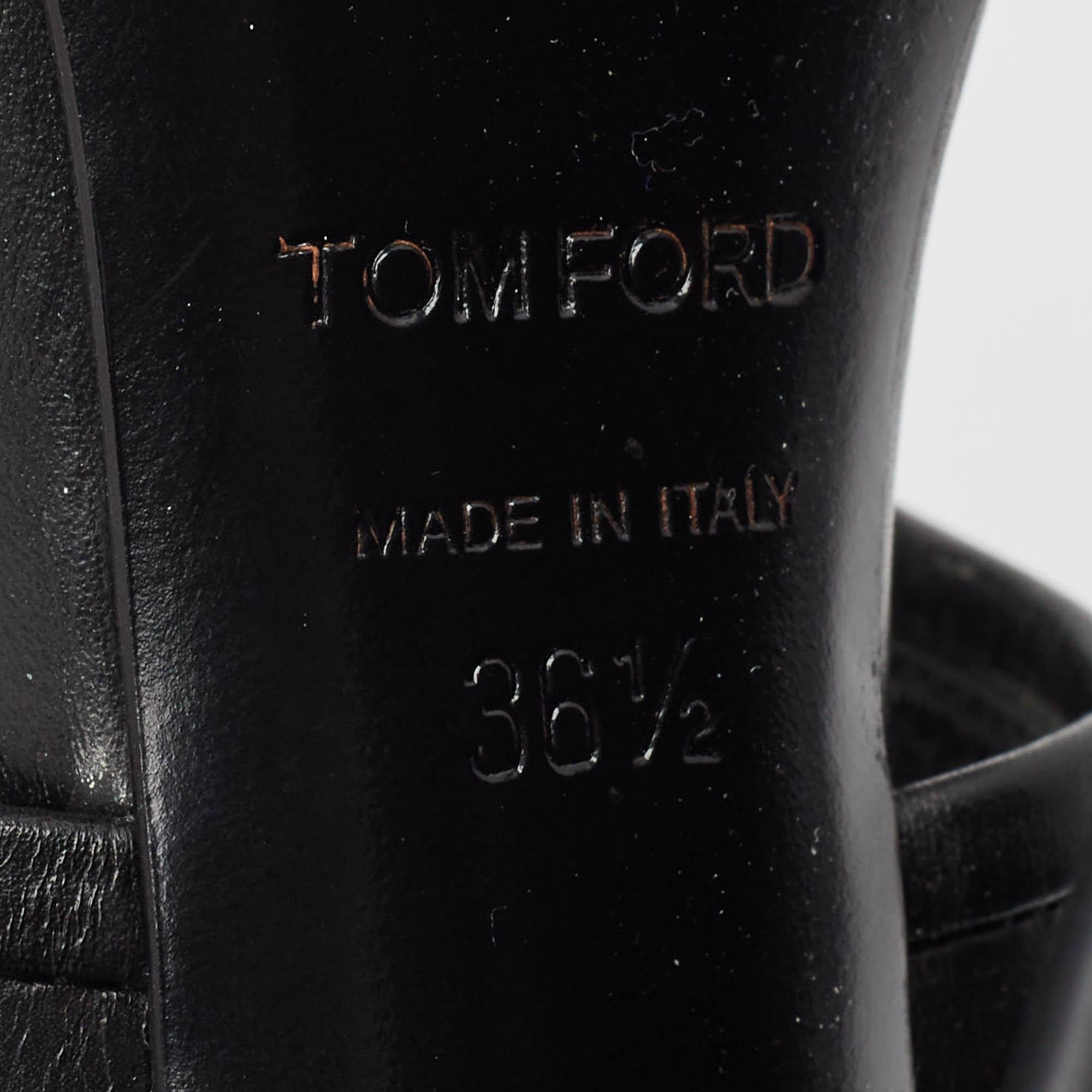 Tom Ford Black Paneled Leather Patchwork Ankle Strap Sandals Size 36.5 5