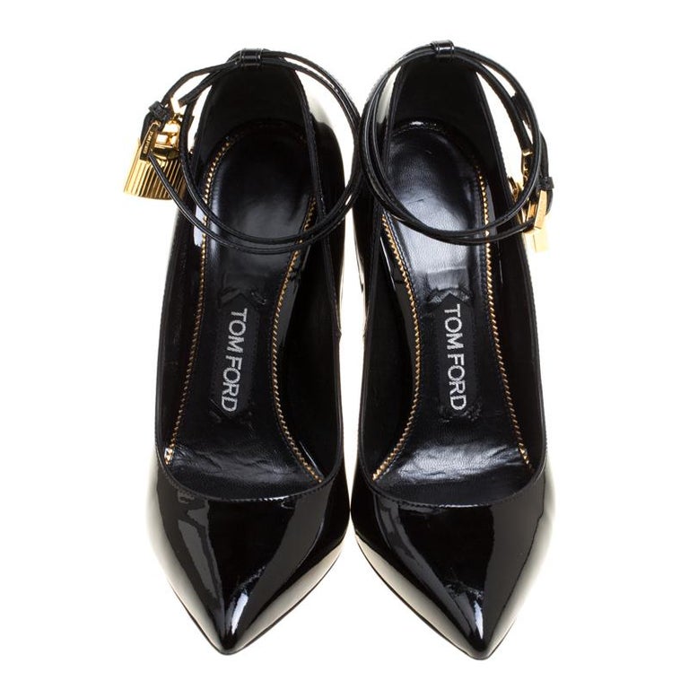 Tom Ford Black Patent Leather Ankle Lock Pointed Toe Pumps Size 37 For ...