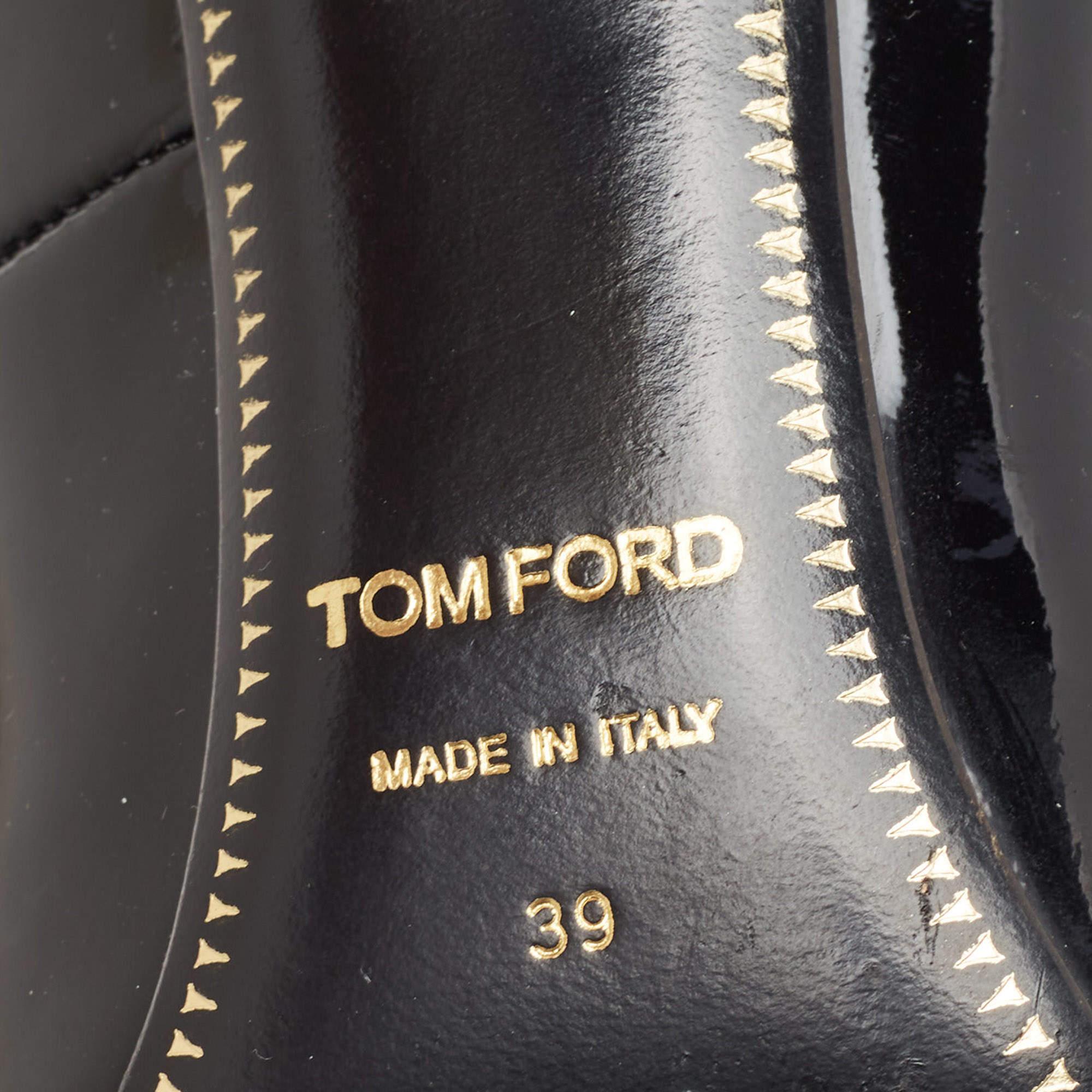 Tom Ford Black Patent Leather Padlock Ankle Wrap Pumps Size 39 For Sale 2