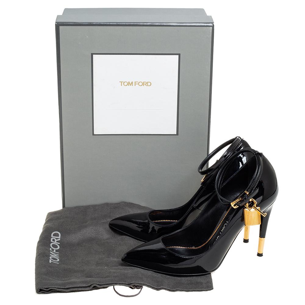 Tom Ford Black Patent Leather Padlock Pointed Toe Pumps Size 36 1