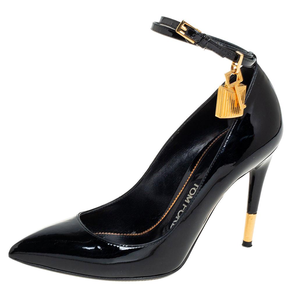 Tom Ford Black Patent Leather Padlock Pointed Toe Pumps Size 36