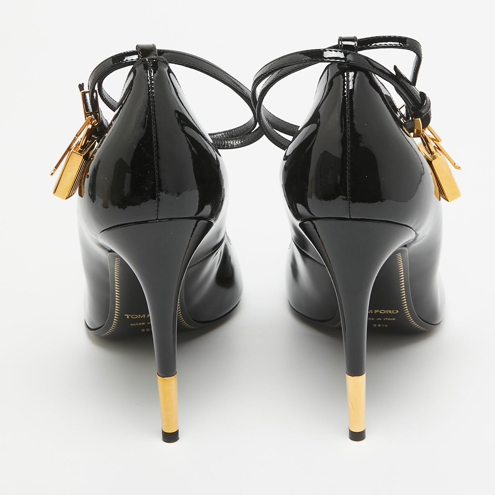 Tom Ford Black Patent Padlock Ankle Strap Pumps Size 39.5 1