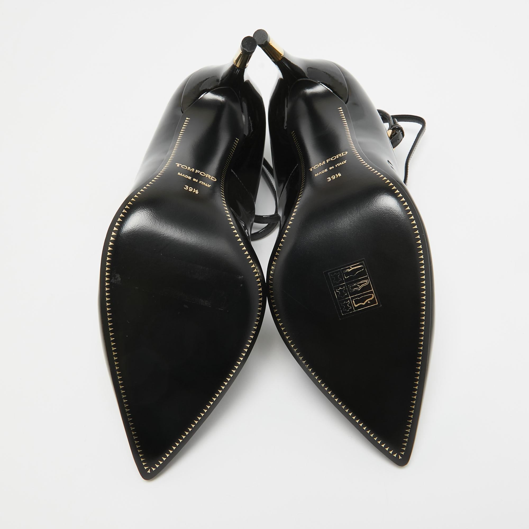 Tom Ford Black Patent Padlock Ankle Strap Pumps Size 39.5 2