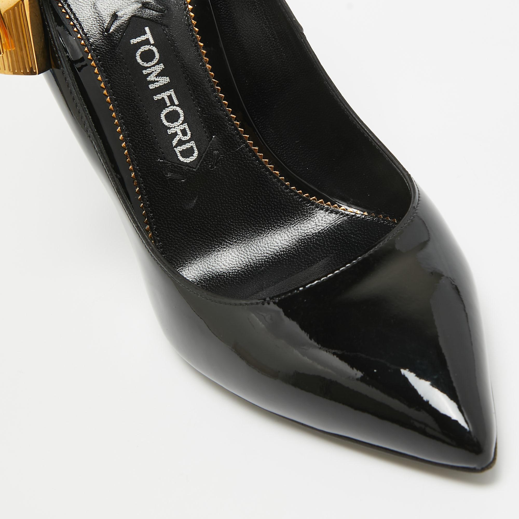 Tom Ford Black Patent Padlock Ankle Strap Pumps Size 39.5 3