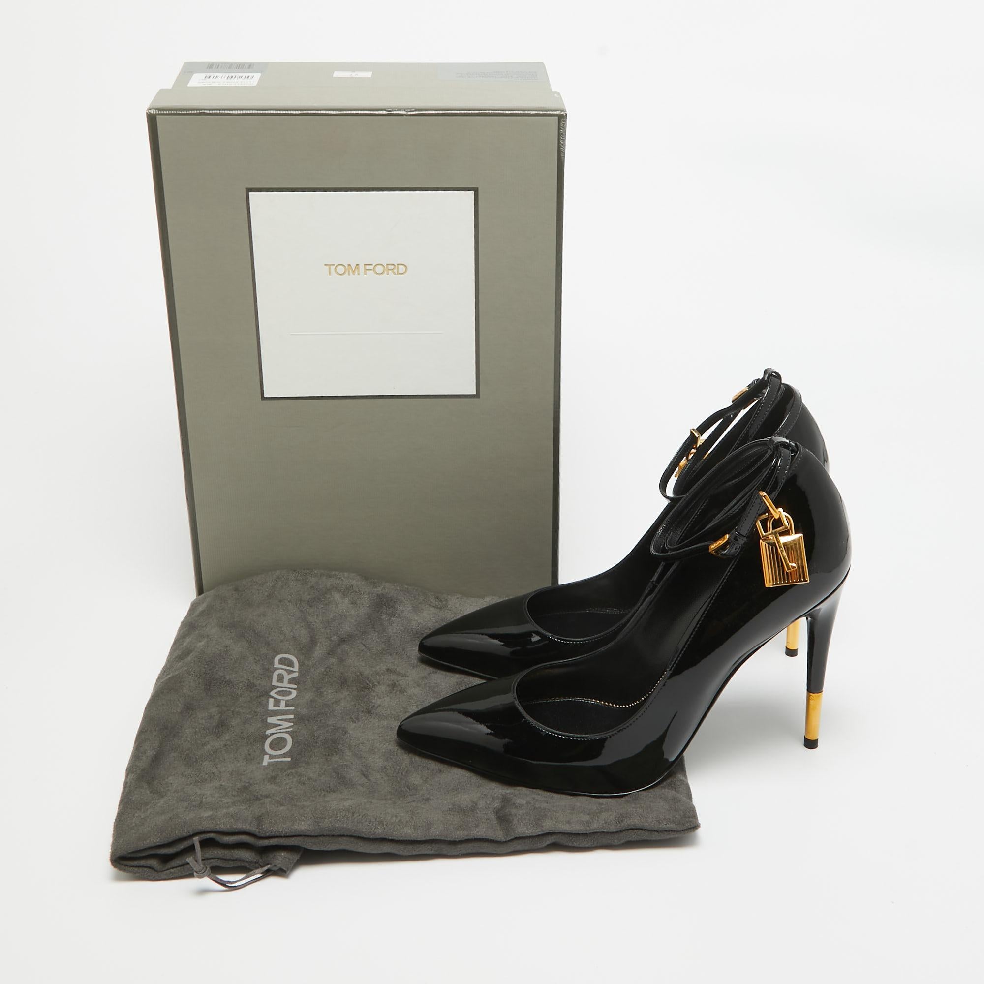 Tom Ford Black Patent Padlock Ankle Strap Pumps Size 39.5 5
