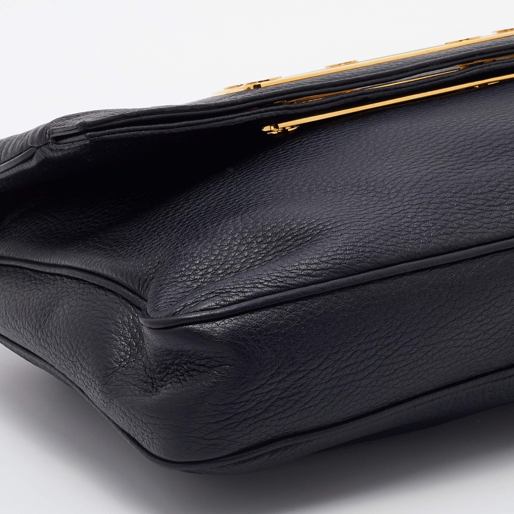 Tom Ford Black Pebbled Leather Fold Over Oversized Clutch 4