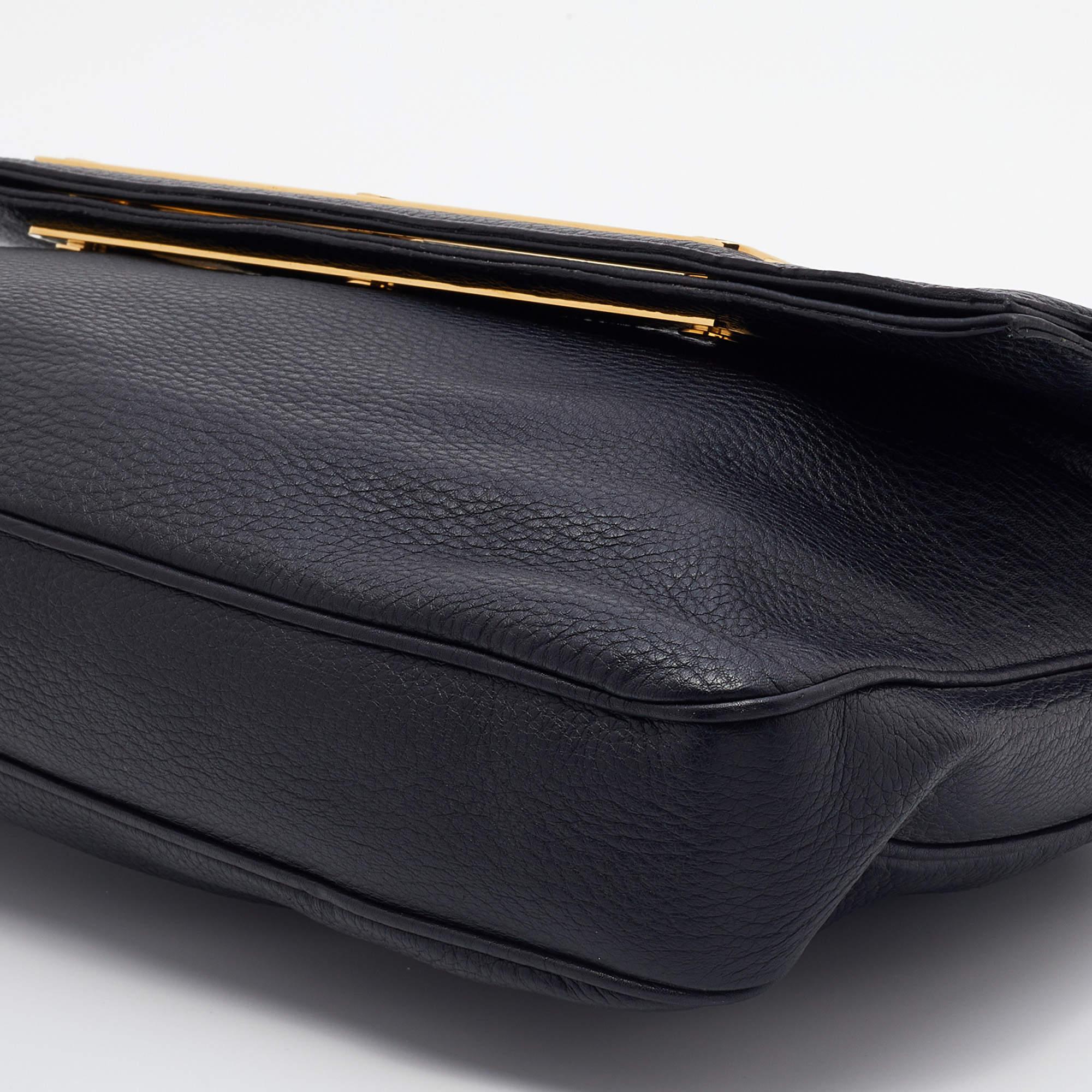 Tom Ford Black Pebbled Leather Fold Over Oversized Clutch 5