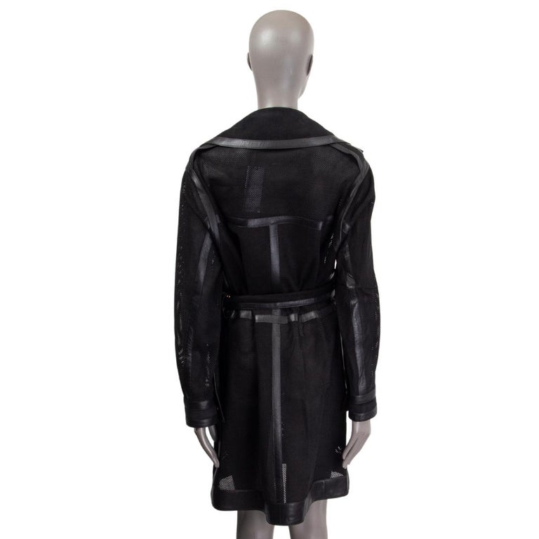 Black TOM FORD black PERFORATED LEATHER TRENCH Coat Jacket 36 XXS For Sale