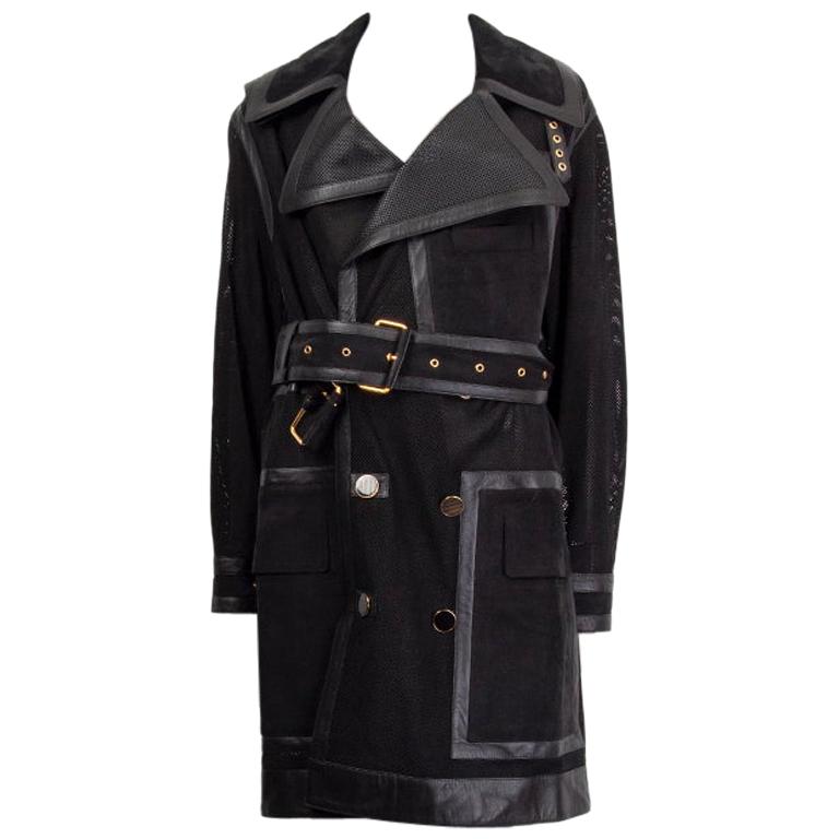 TOM FORD black PERFORATED LEATHER TRENCH Coat Jacket 36 XXS For Sale