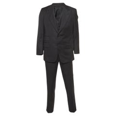 Tom Ford Schwarzer einreihiger 3-teiliger Anzug aus Wolle mit Nadelstreifen XL