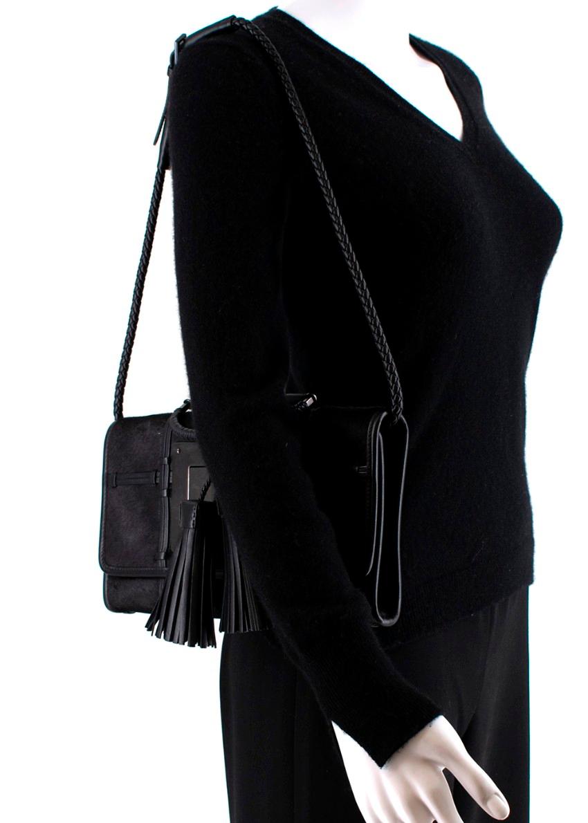 Tom Ford Black Pony Hair & Leather Caged Shoulder Bag With Tassels  For Sale 4