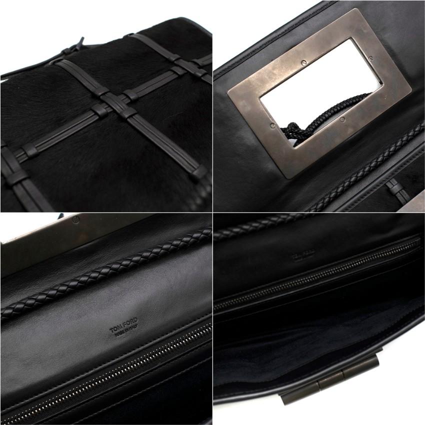 Tom Ford Black Pony Hair & Leather Caged Shoulder Bag With Tassels  For Sale 5