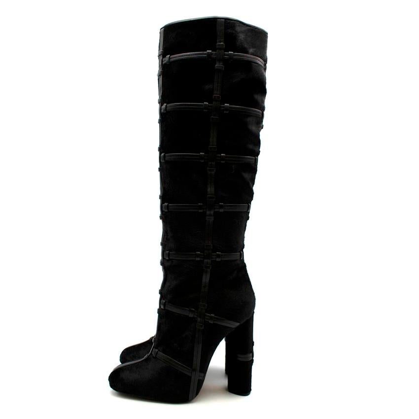 Tom Ford Black Pony Hair Leather Caged Tall Boots - Size 38 In Excellent Condition In London, GB