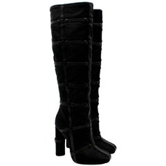 Tom Ford Black Pony Hair Leather Caged Tall Boots - Size 38