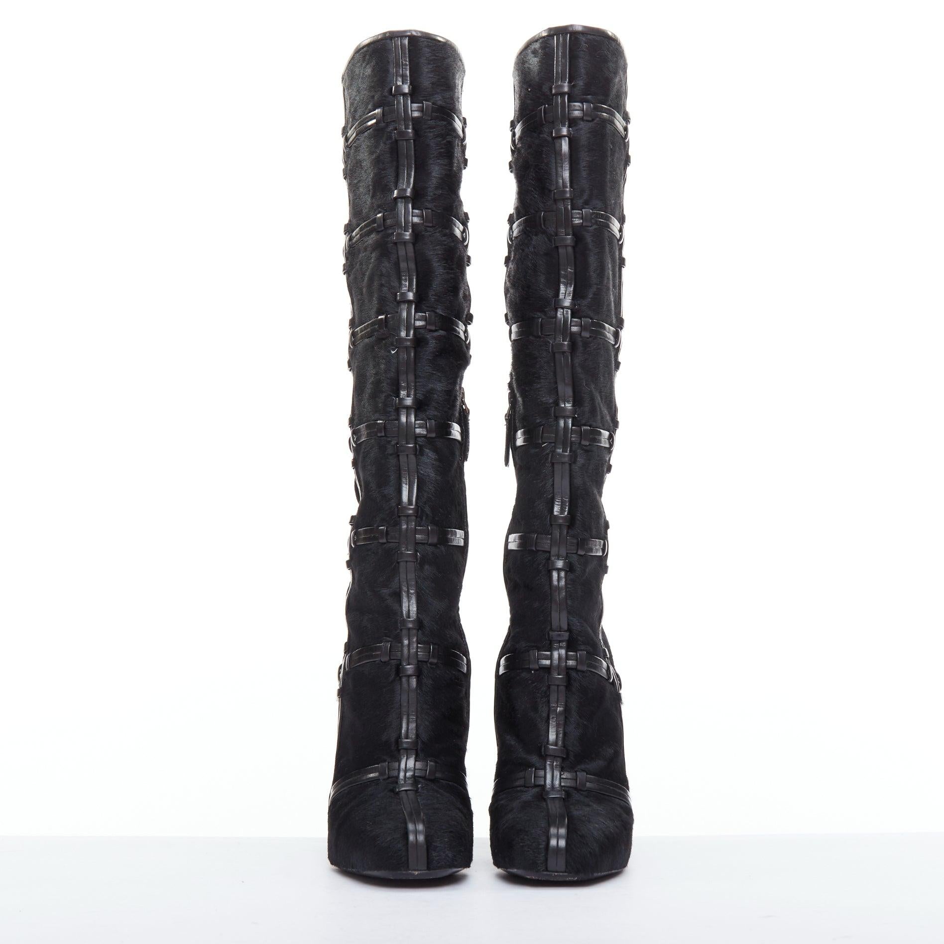 Black TOM FORD black ponyhair leather cage trim block heeled boots EU36 For Sale