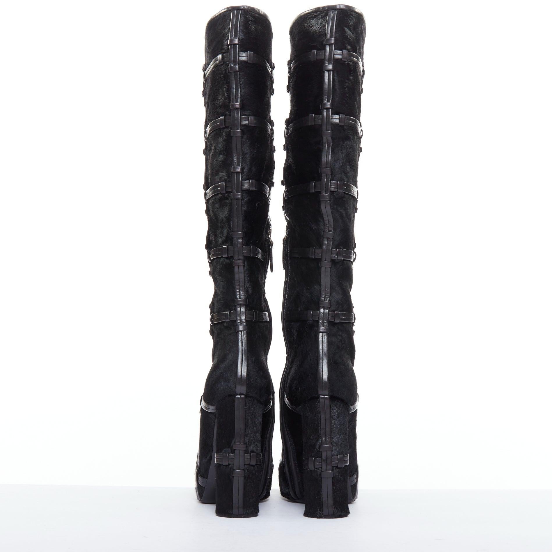 Women's TOM FORD black ponyhair leather cage trim block heeled boots EU36 For Sale