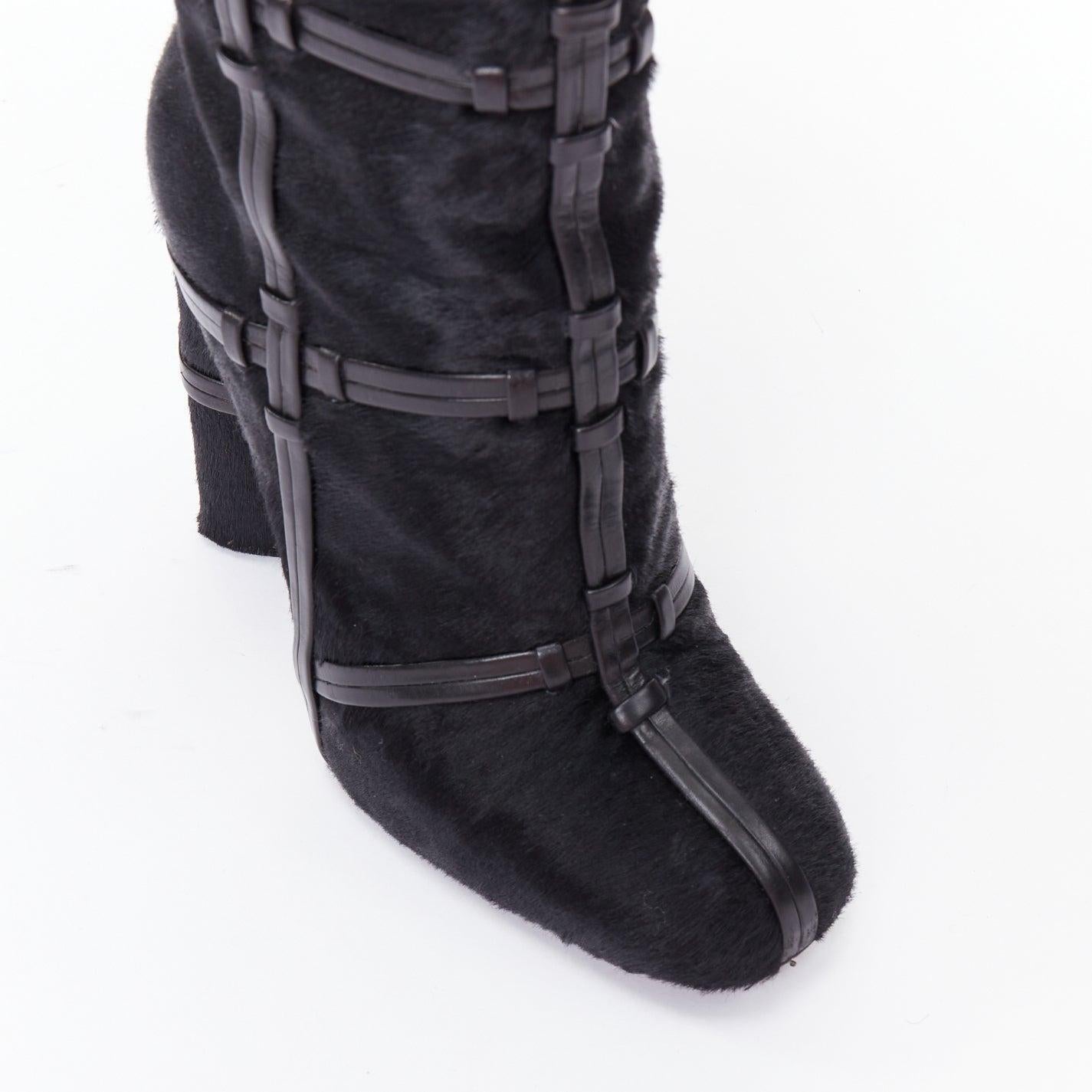 TOM FORD black ponyhair leather cage trim block heeled boots EU36 For Sale 2
