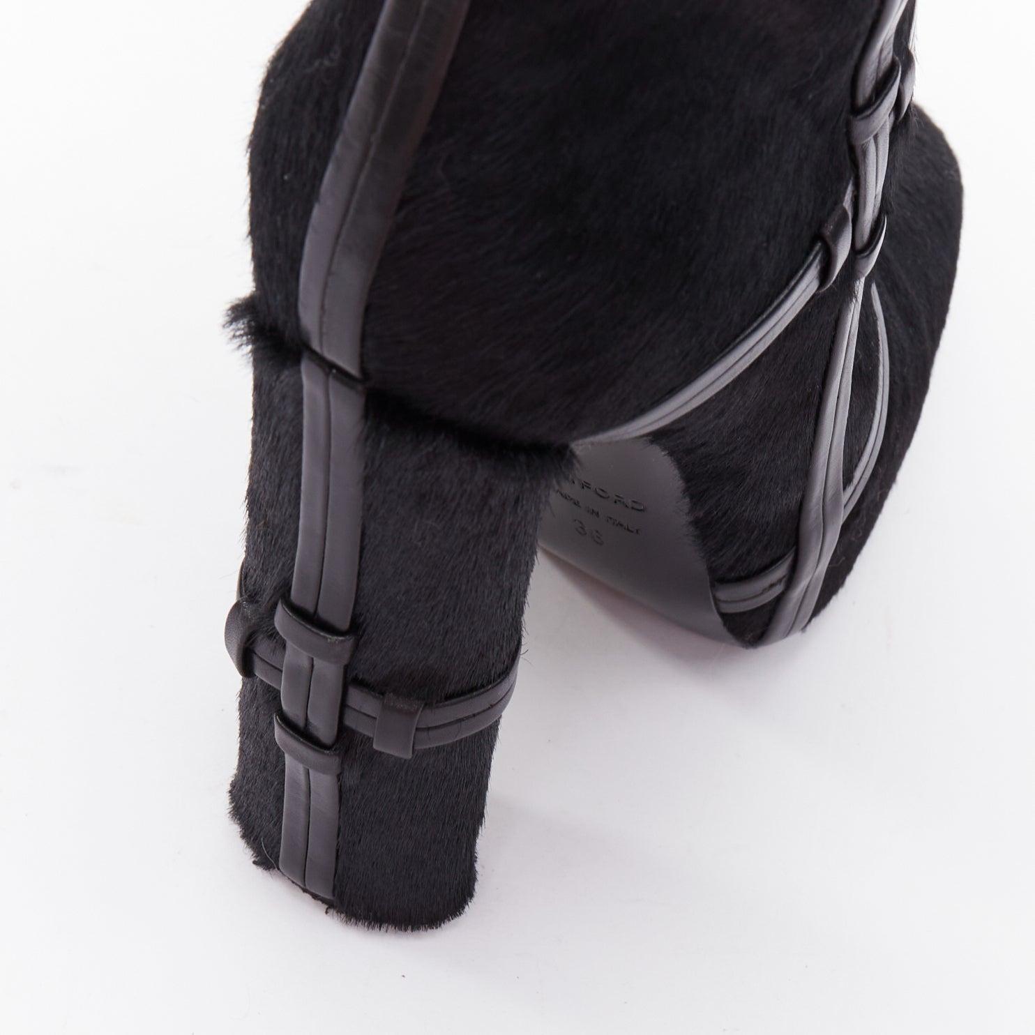 TOM FORD black ponyhair leather cage trim block heeled boots EU36 For Sale 3